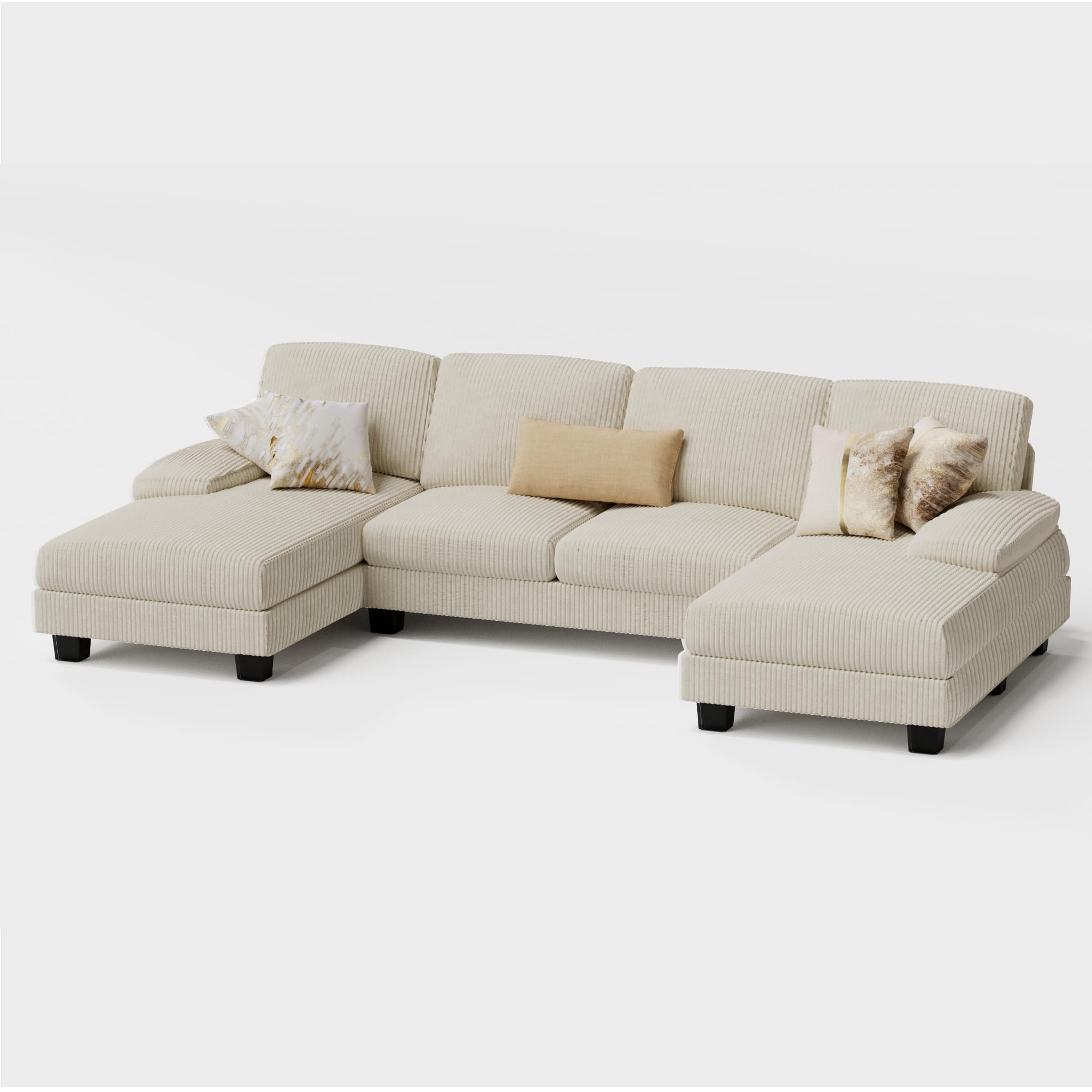 Furmax Sectional Couches for Living Room, U-Shaped Sofa Couch with Linen Fabric, 4 Seat Sofa Set with Double Chaise for Apartment (Fabric, Grey)
