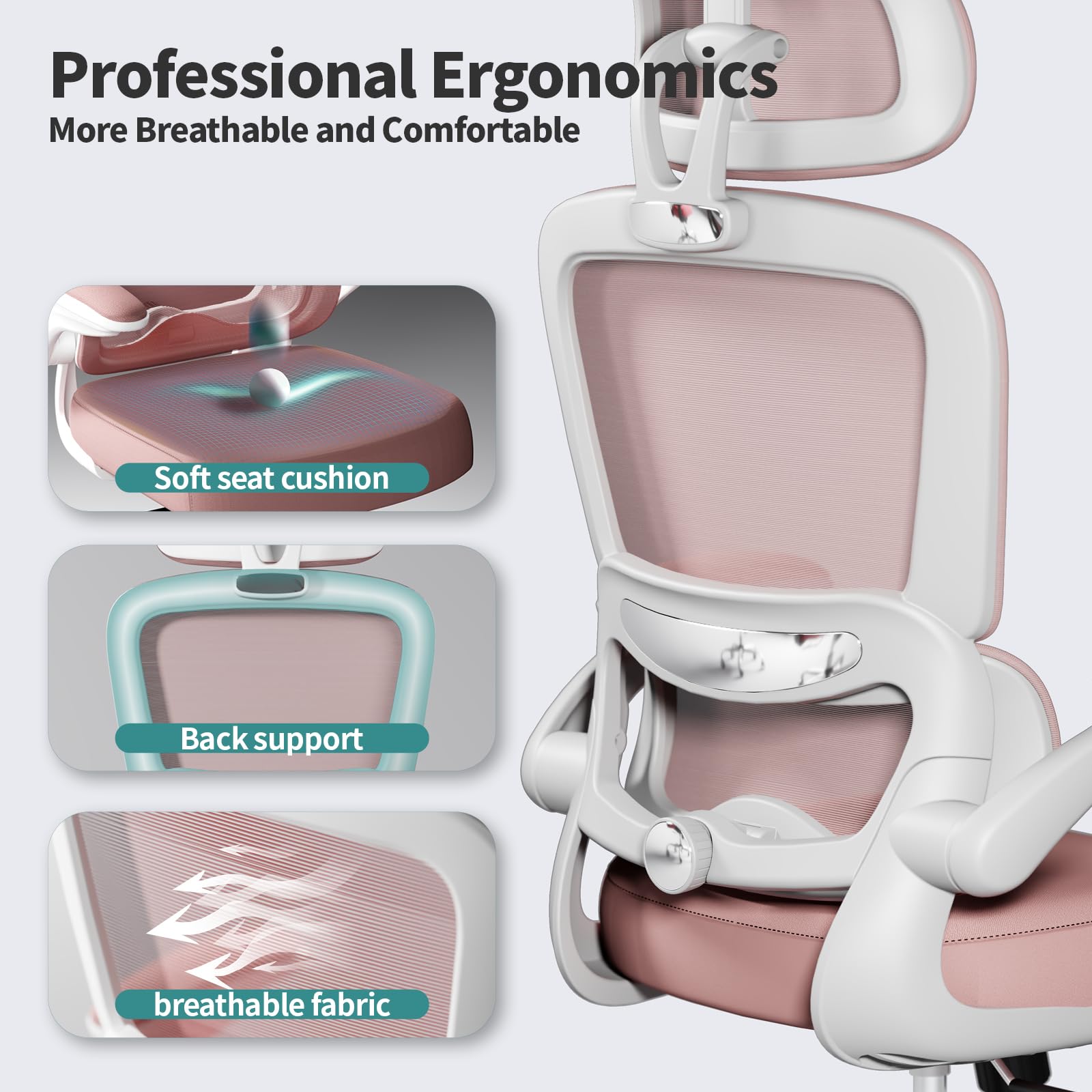 TRALT Office Chair Ergonomic Desk Chair, 330 LBS Home Mesh Office Desk Chairs with Wheels, Comfortable Gaming Chairs (White)