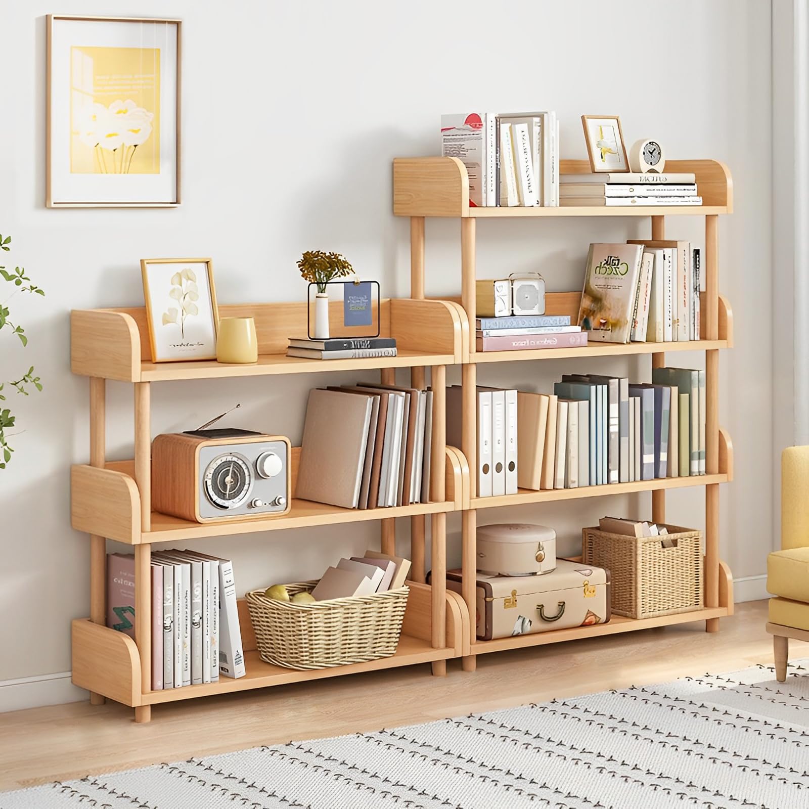 OSCHF 3-Tier Wooden Open Bookcase - Modern Display Bookshelf with Top Edge and Solid Wood Frame for Home and Office, Storage Cabinet, Oak