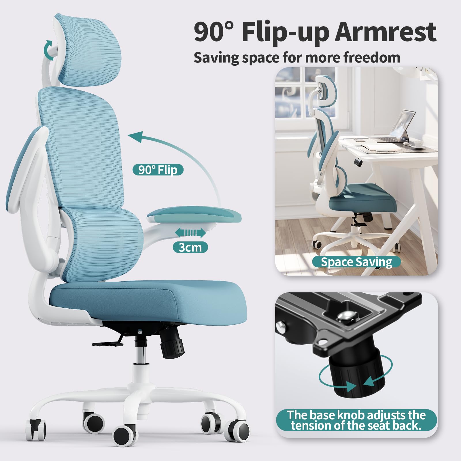 TRALT Office Chair Ergonomic Desk Chair, 330 LBS Home Mesh Office Desk Chairs with Wheels, Comfortable Gaming Chairs (White)