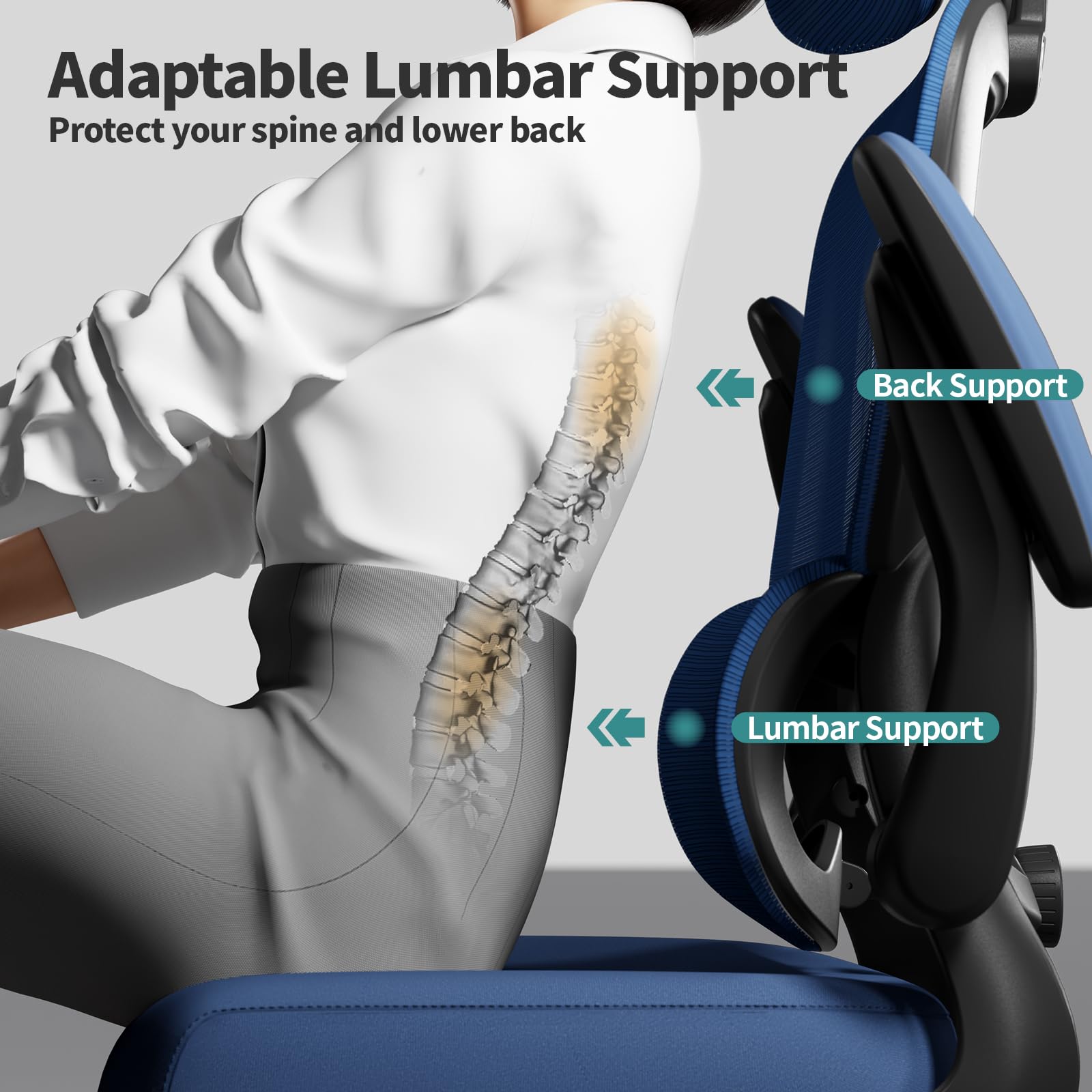 TRALT Office Chair Ergonomic Desk Chair, 330 LBS Home Mesh Office Desk Chairs with Wheels, Comfortable Gaming Chairs (White)