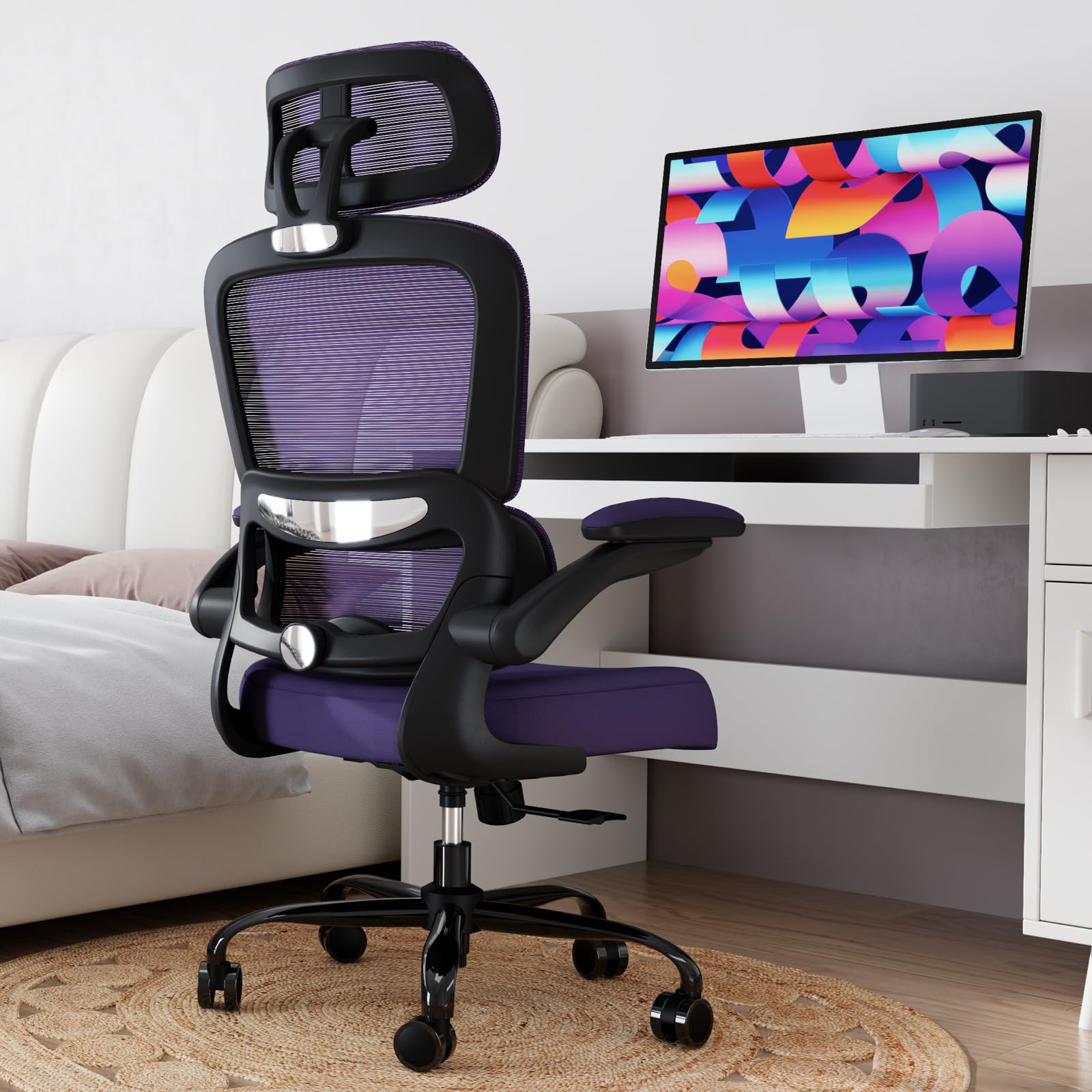 TRALT Office Chair Ergonomic Desk Chair, 330 LBS Home Mesh Office Desk Chairs with Wheels, Comfortable Gaming Chairs (White)