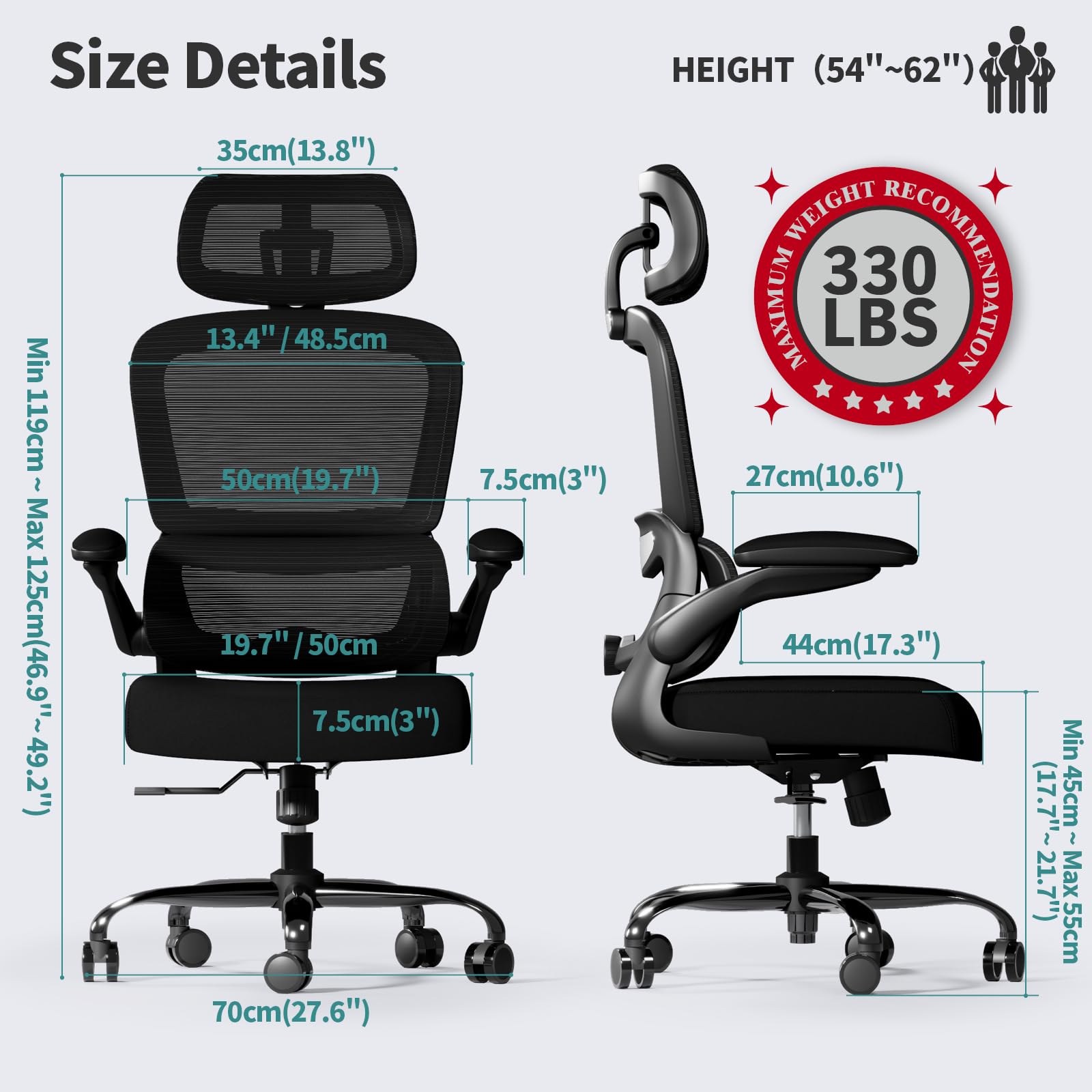 TRALT Office Chair Ergonomic Desk Chair, 330 LBS Home Mesh Office Desk Chairs with Wheels, Comfortable Gaming Chairs (White)