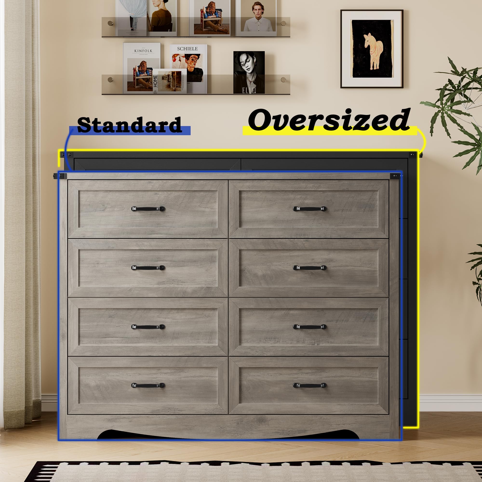 BORNOON 9-Drawer Dresser for Bedroom, Modern Wooden Chest of Drawers with Metal Handles, Anti-Tipping Design, Sturdy and Stable Storage Organizer for Living Room, Entryway, Home Office