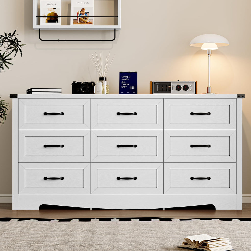 BORNOON 9-Drawer Dresser for Bedroom, Modern Wooden Chest of Drawers with Metal Handles, Anti-Tipping Design, Sturdy and Stable Storage Organizer for Living Room, Entryway, Home Office