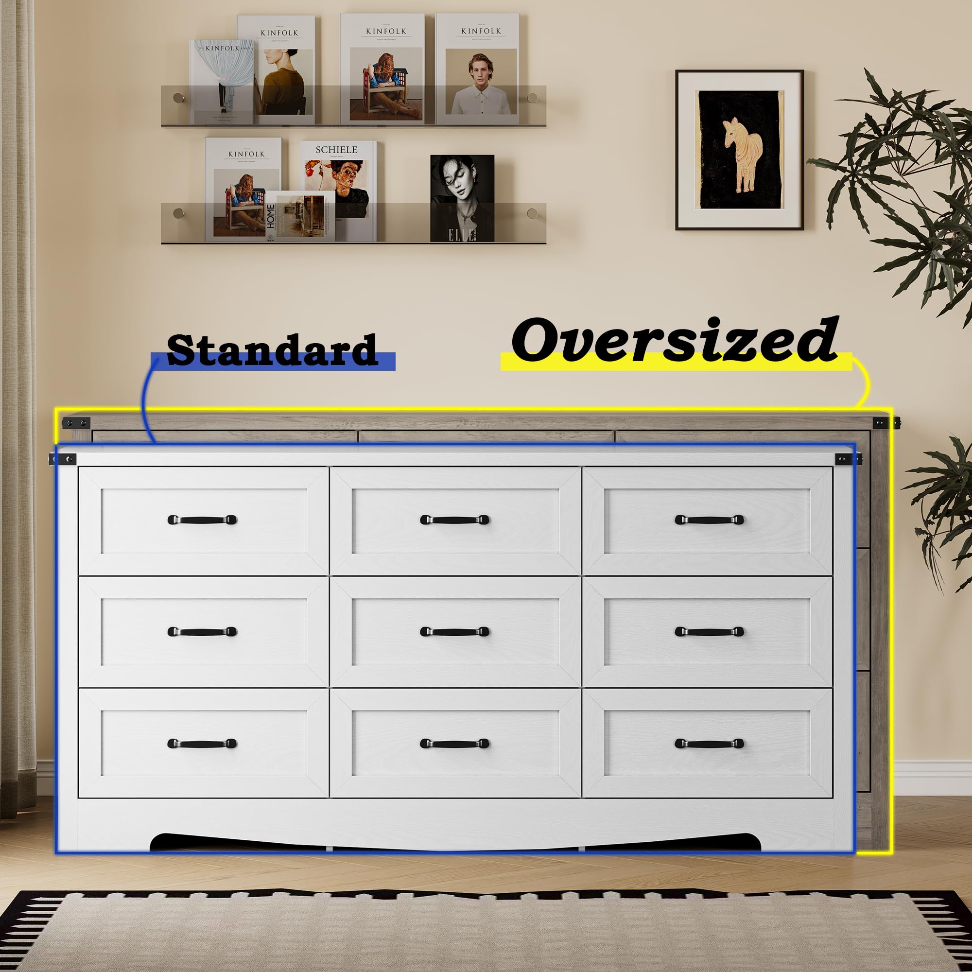 BORNOON 9-Drawer Dresser for Bedroom, Modern Wooden Chest of Drawers with Metal Handles, Anti-Tipping Design, Sturdy and Stable Storage Organizer for Living Room, Entryway, Home Office