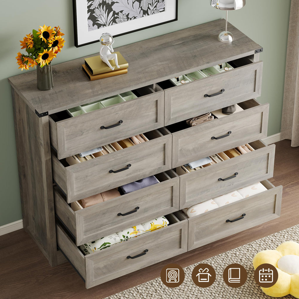 BORNOON 9-Drawer Dresser for Bedroom, Modern Wooden Chest of Drawers with Metal Handles, Anti-Tipping Design, Sturdy and Stable Storage Organizer for Living Room, Entryway, Home Office