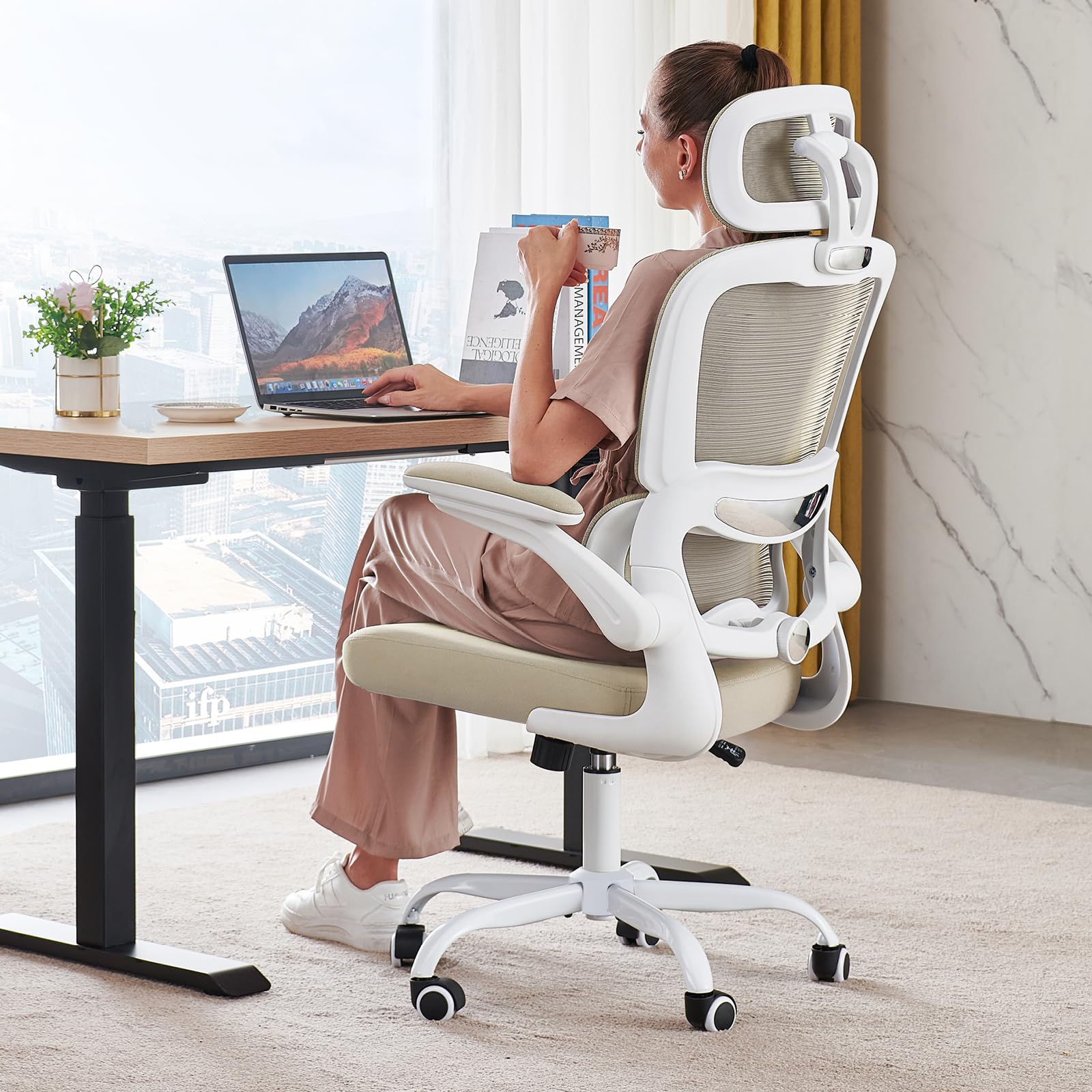 TRALT Office Chair Ergonomic Desk Chair, 330 LBS Home Mesh Office Desk Chairs with Wheels, Comfortable Gaming Chairs (White)