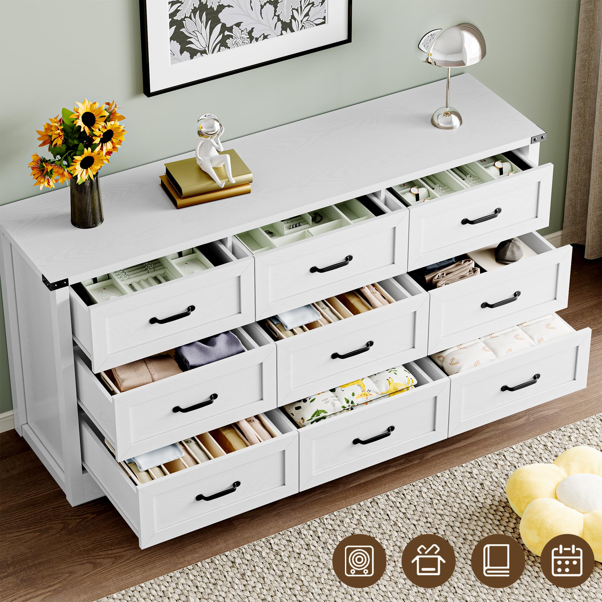 BORNOON 9-Drawer Dresser for Bedroom, Modern Wooden Chest of Drawers with Metal Handles, Anti-Tipping Design, Sturdy and Stable Storage Organizer for Living Room, Entryway, Home Office