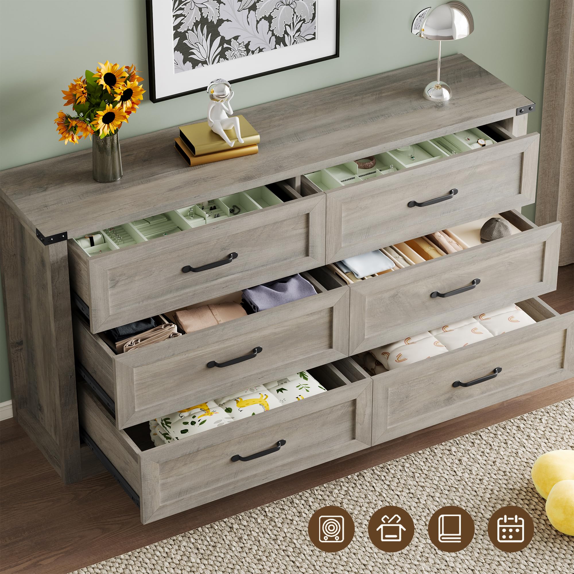 BORNOON 9-Drawer Dresser for Bedroom, Modern Wooden Chest of Drawers with Metal Handles, Anti-Tipping Design, Sturdy and Stable Storage Organizer for Living Room, Entryway, Home Office
