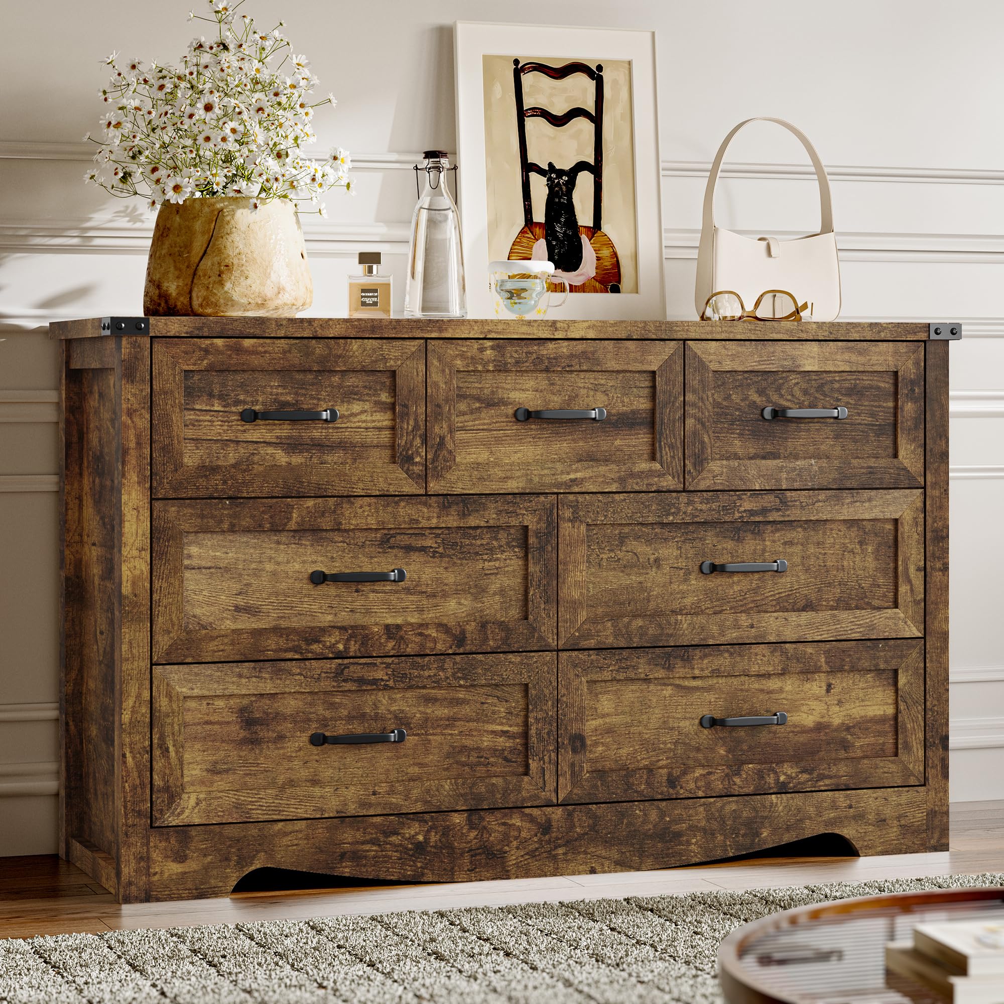 BORNOON 9-Drawer Dresser for Bedroom, Modern Wooden Chest of Drawers with Metal Handles, Anti-Tipping Design, Sturdy and Stable Storage Organizer for Living Room, Entryway, Home Office